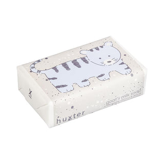 Huxter's Natural Goat's Milk Soap 'Blue Tiger with Spots' with organic coconut and olive oil wrapped in white.