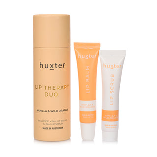 Huxter's Lip therapy duo vanilla & wild orange scrub and balm in pale orange canister