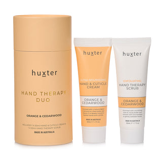 Huxter's hand therapy duo gift set - hand cuticle cream & scrub 50ml each in Pale Orange canister