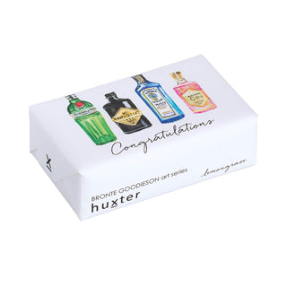 Huxter Art Series Natural lemongrass Soap wrapped with Bronte Goodieson 'Gin Bottles' artwork