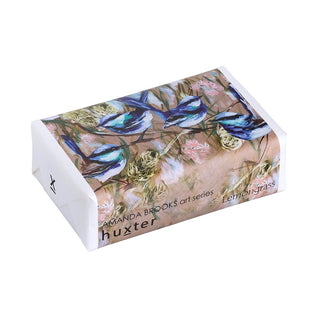 Huxter Art Series Natural Lemongrass Soap wrapped with Amanda Brooks 'Blue Wrens and Silver Banksia' artwork