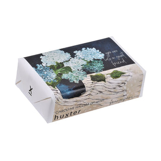 Huxter natural soap wrapped with Carolyne Hallum art series 'Delicate white flowers' cover