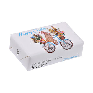 Huxter Art Series Natural Soap Frangipani wrapped with Bronte Goodieson art series 'Bunny on bike' - Happy Easter artwork