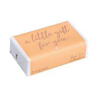 Huxter's Natural Basil, Lime, & Mandarin soap wrapped in 'A little gift for you' with Pale Orange Rose Gold Foil cover.