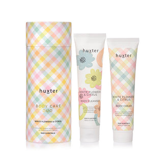 Huxter's body care duo gift set - body cleanser & cream 100ml each in Pastel checks canister