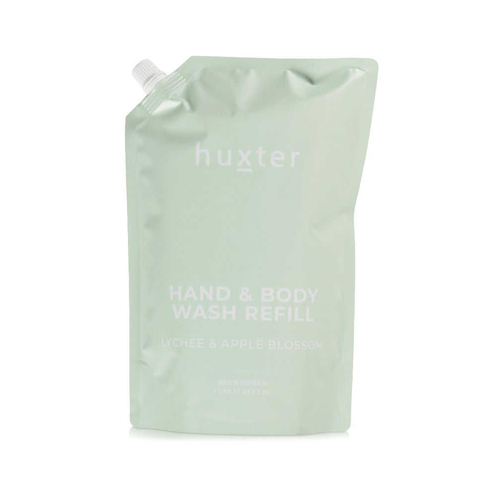 1Ltr Hand & Body Wash Refill Pouches - Lychee & Apple Blossom (Green)