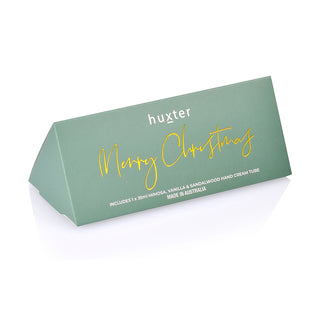 Huxter's Hand Cream 35ml in 'Merry Christmas' Mini Triangle Bon Bon Moss Green scented with Mimosa, Vanilla & Sandalwood