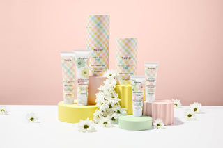 Huxter Body Care Products in Pastel Check design