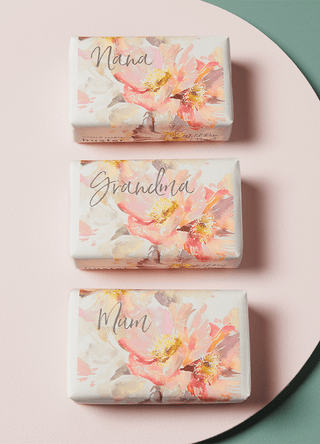 Huxter natural soap wrapped in Mum, Grandma, and Nana with floral design covers.