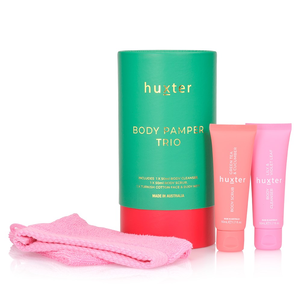 Body Pamper Trio | Emerald Green with bright Pink | Huxter