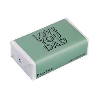 Huxter's Natural Lemongrass soap wrapped in 'Love You Dad - Green' cover.