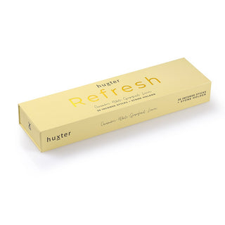 Huxter's 'refresh' pale yellow 35 pack incense sticks with cucumber, white grapefruit, & lemon box. 