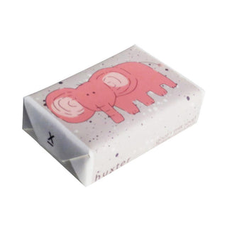 Huxter's Natural Goat's Milk Soap 'Pink Elephant with Spots' with organic coconut and olive oil wrapped in white. 