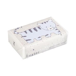 Huxter's Natural Goat's Milk Soap 'Blue Tiger with Spots' with organic coconut and olive oil wrapped in white. 