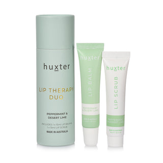 Huxter's Lip therapy duo peppermint & desert lime scrub and balm in pale green canister