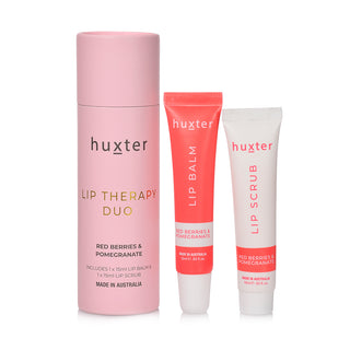Huxter's Lip therapy duo red berries & pomegranate scrub and balm in pale pink canister