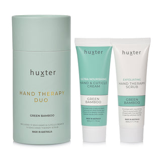 Huxter's hand therapy duo gift set - hand cuticle cream & scrub 50ml each in Pale green canister