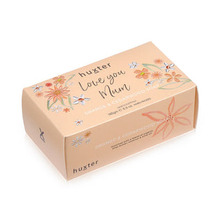 Huxter 185gm 'love you mum' natural soap with orange & cedarwood essential oils floral pastel orange box