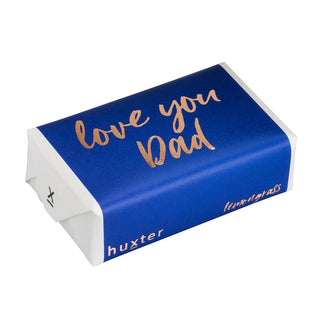 Huxter's Natural Lemongrass soap wrapped in 'Love You Dad' with Navy Rose Gold Foil cover.