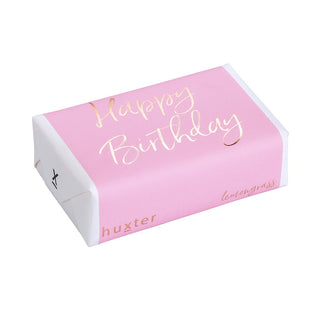 Huxter's Natural Lemongrass soap wrapped in 'Happy Birthday' with Pale Pink Rose Gold Foil cover.