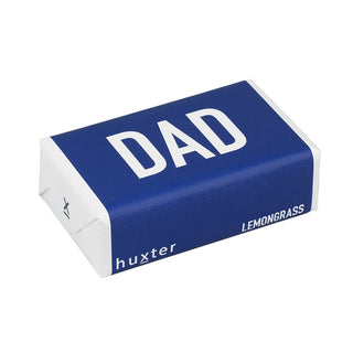 Huxter Natural Lemongrass Soap wrapped in navy blue cover labeled with 'Dad' 