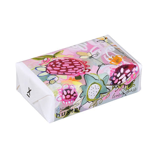 Huxter Art Series Natural Lemongrass Soap wrapped with Caz 'Magestic Blooms' artwork
