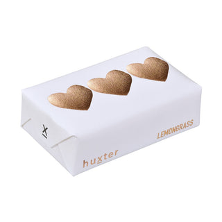 Huxter's Natural soap wrapped in Heart Trio with Rose Gold Foil cover.