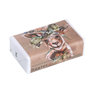 Huxter Art Series Natural Frangipani Soap wrapped with Amanda Brook 'Rain Song Kangaroo' artwork