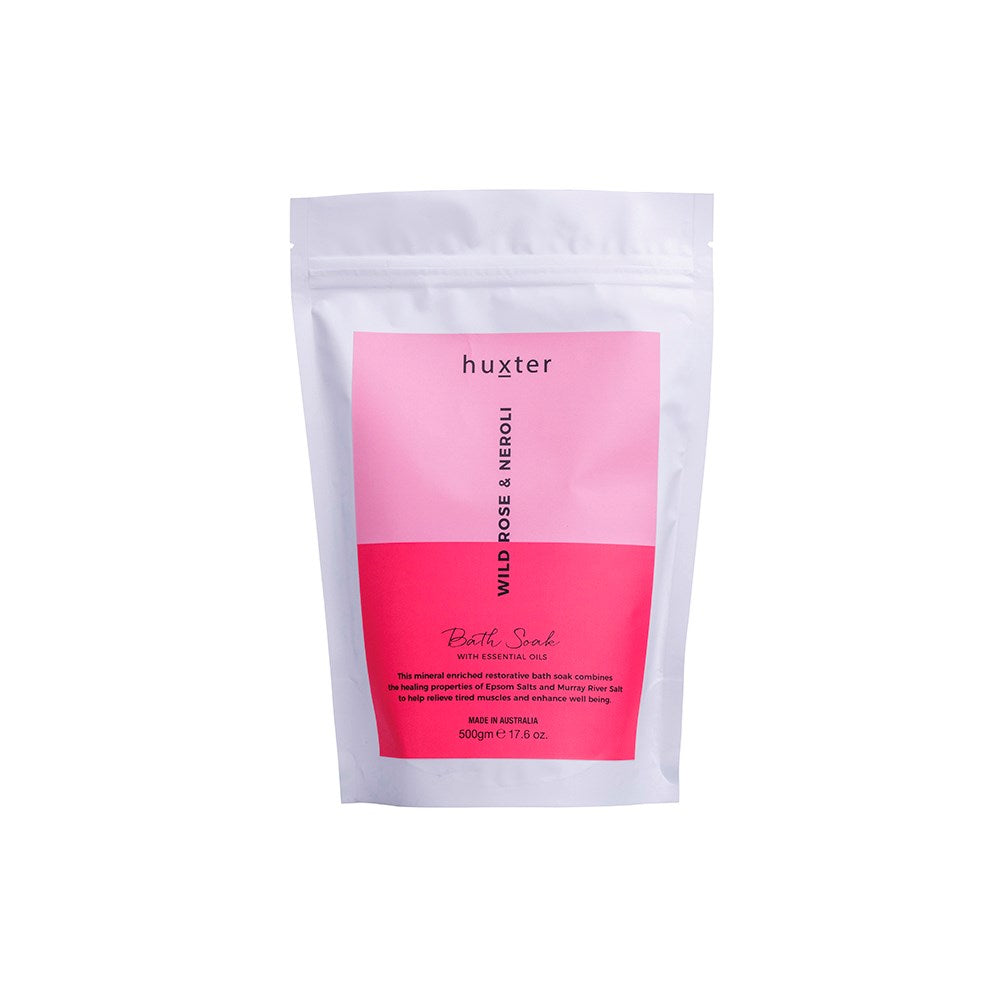 Huxter 500gm bath soak with wild rose & neroli in pink