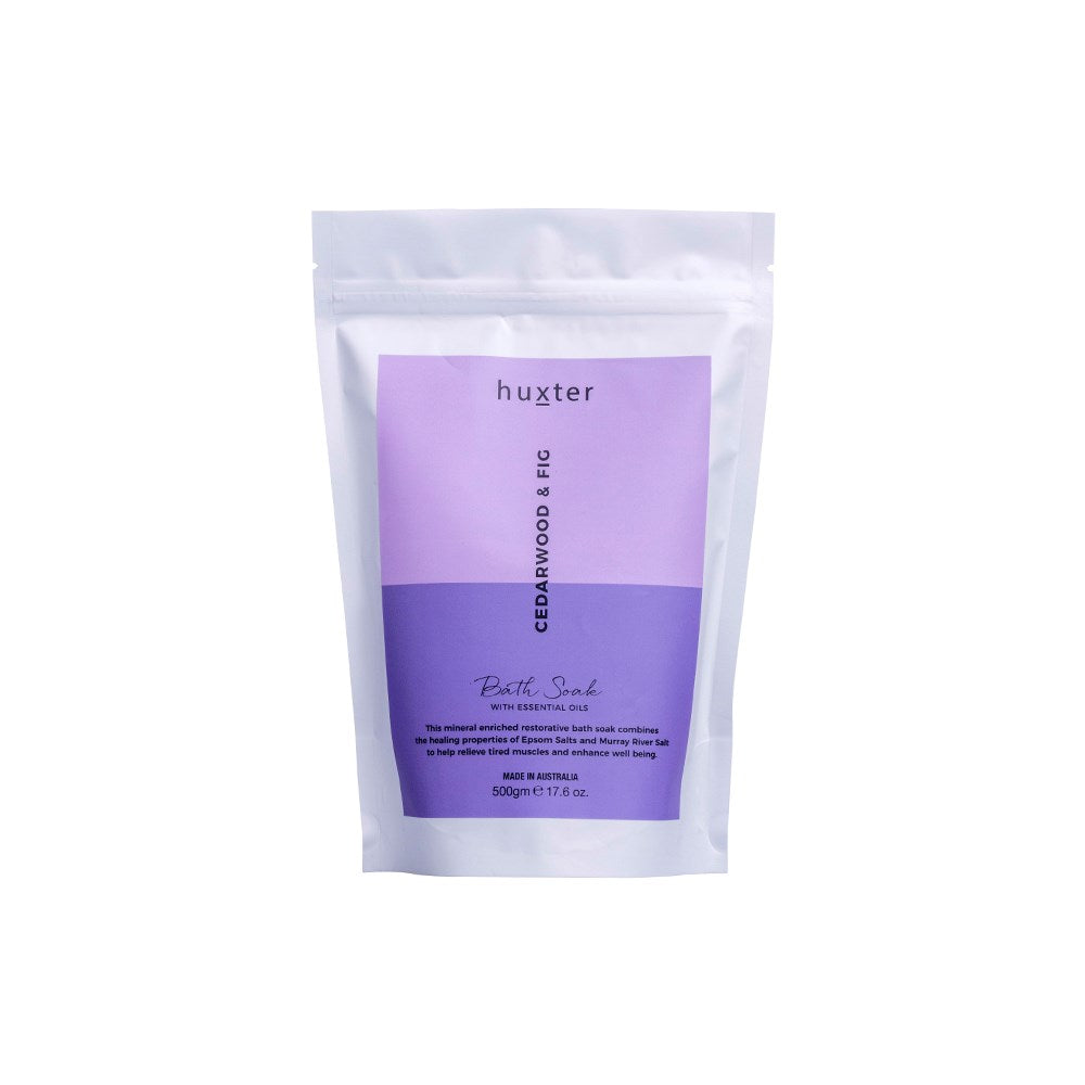 Huxter 500gm bath soak with cedarwood & fig in purple