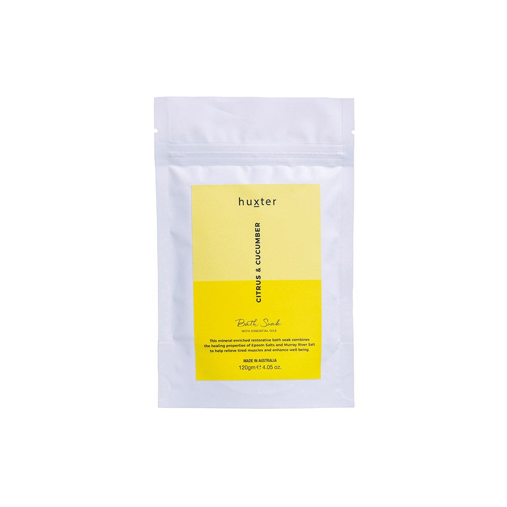 Huxter 120gm bath soak with citrus & cucumber in yellow