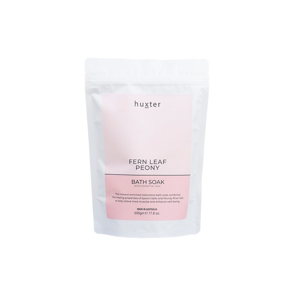 Huxter 500gm bath soak with fern leaf peony in pastel pink