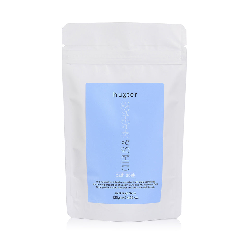 Huxter 120gm bath soak with citrus & seagrass in blue