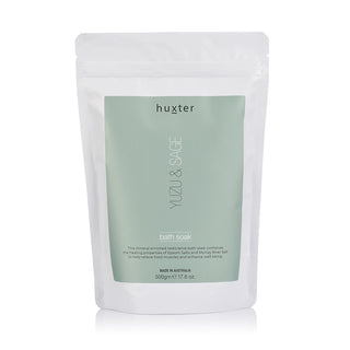 Huxter 500gm bath soak with yuzu & sage in green