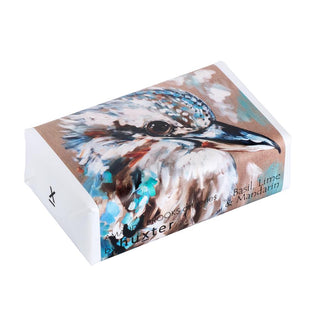 Huxter Art Series Natural Basil, Lime, &  Mandarin Soap wrapped with Amanda Brooks art series 'Kookaburra Calle' artwork