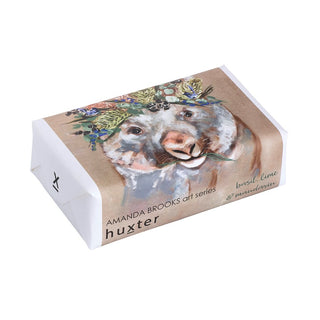 Huxter Art Series Natural Basil, Lime & Mandarin Soap wrapped with Amanda Brooks' Forget Me Not Wombat' artwork