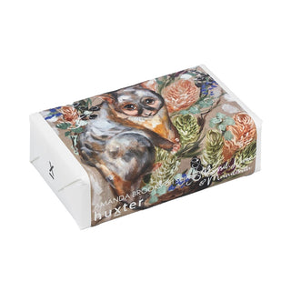 Huxter Art Series Natural Basil, Lime, & Mandarin Soap wrapped with Amanda Brooks 'Forget Me Not Possum' artwork