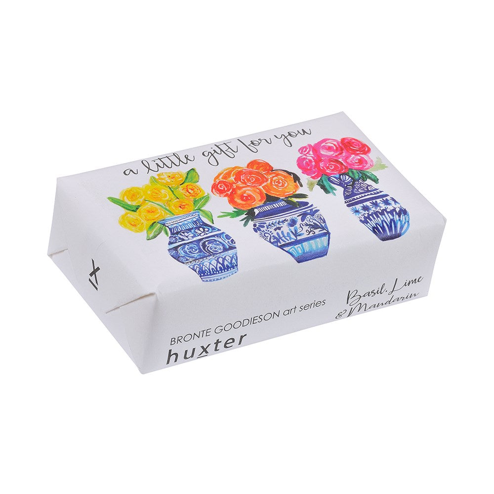 Huxter natural soap wrapped with Bronte Goodieson art series ‘Three vases’ a little gift for you cover
