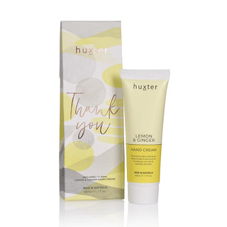 Huxter's 50ml duo hand cream in lemon and ginger in 'Thank you' Pale yellow gift box. 