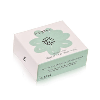 Huxter 50gm natural soap with white flower & citrus essential oils Pale Green Flower in minibox