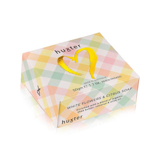Huxter 50gm natural soap with white flower & citrus essential oils Pastel Checks Foil Heart  minibox