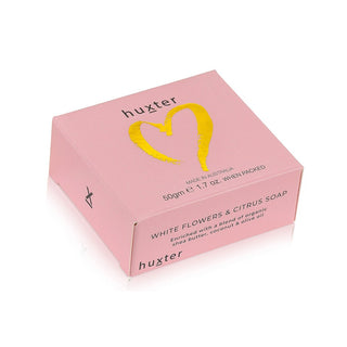 Huxter 50gm natural soap with white flower & citrus essential oils Pastel Pink Foil Heart minibox