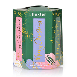 Huxter's 6 hand cream 35ml each in mini triangle bon bon gift box designed in Green Xmas Baubles.