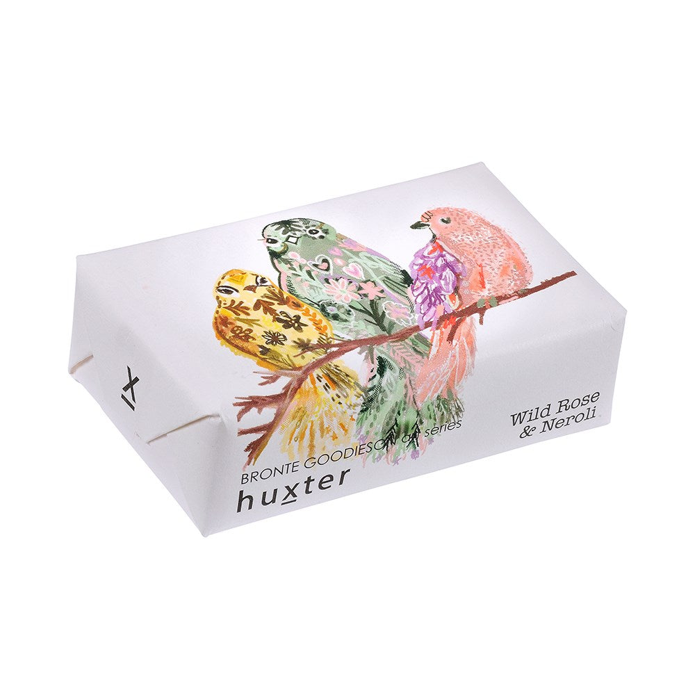 Huxter Art Series Natural Soap Wild Rose & Neroli wrapped with Bronte Goodieson art series 'Three Birds' artwork