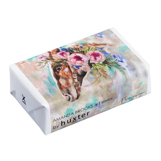 Huxter Art Series Natural Frangipani Soap wrapped with Amanda Brooks 'Whispering Dreams - Horse'' painting